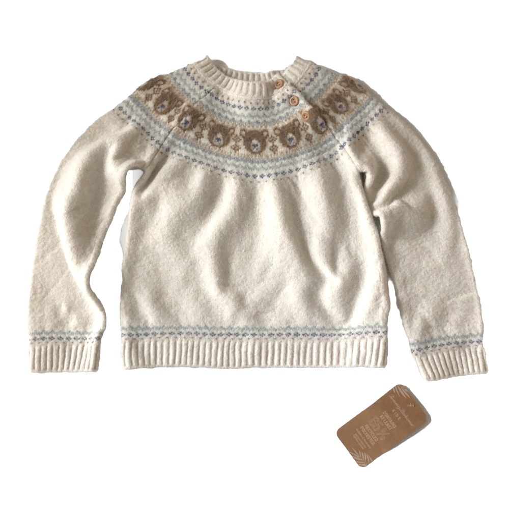 Tommy Bahama Cream Teddy Bear Fair Isle Yoke Crew Sweater 5T NEW